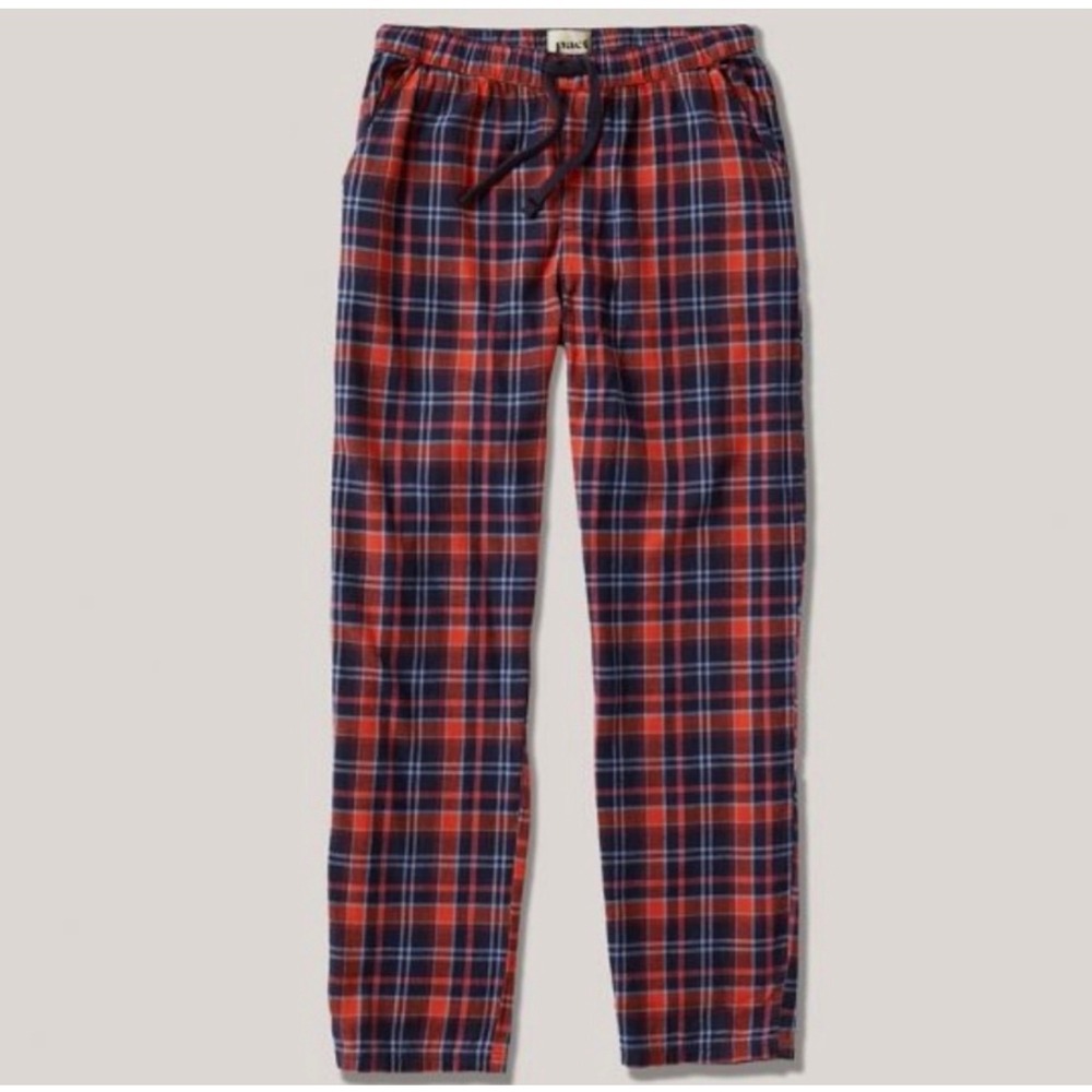 Pact Plaid Flannel Pajama Lounge Pants Women's Small Red‎ Navy Blue Drawstring